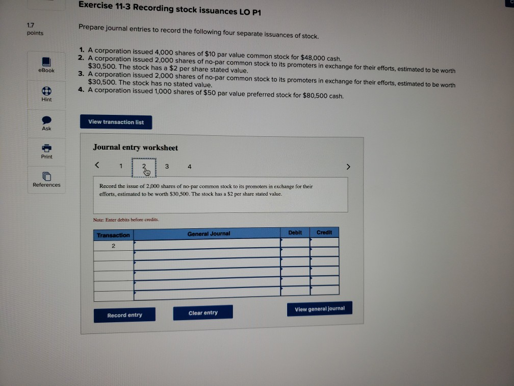 Recording stock issuances LO P1 Prepare journal entries to record the following
