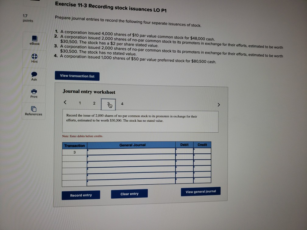 four separate issuances of stock. points eBook 1. A corporation issued 4,000