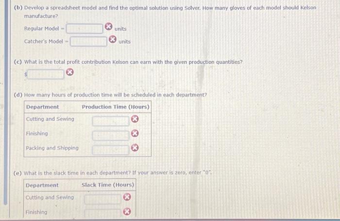  (b) Develop a spreadsheet model and find the optimal solution using