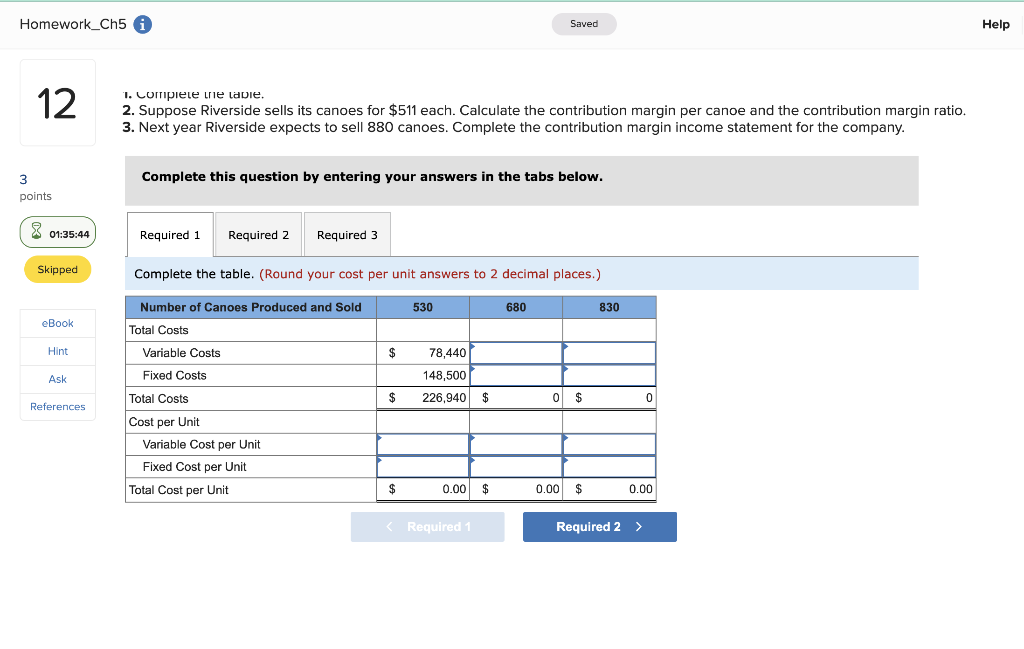 5-1, 5-5] Riverside Inc. makes one model of wooden canoe. Partial information