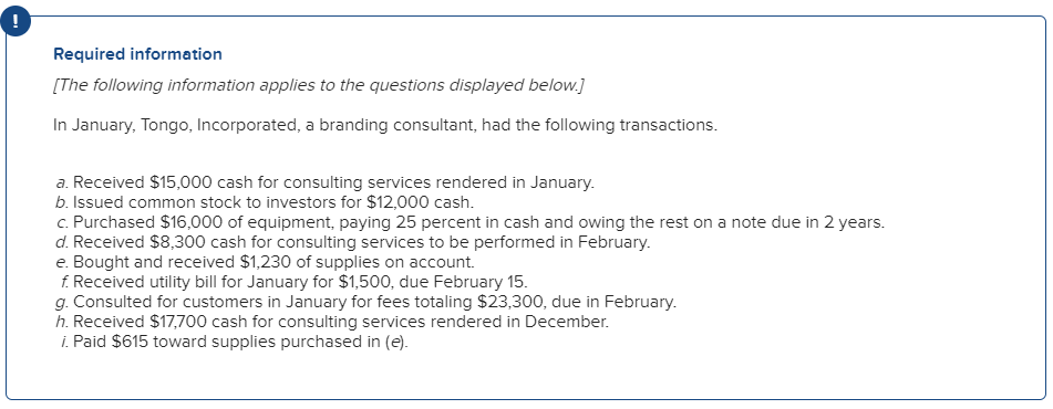 Required information [The following information applies to the questions displayed below.] In