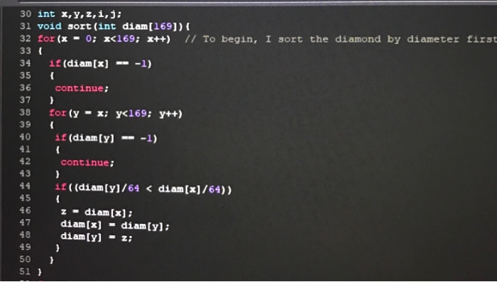  I have written a C program that rearranges a 13x13 diamond