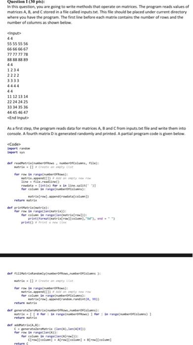  Question I (30 pts): In this question, you are going to