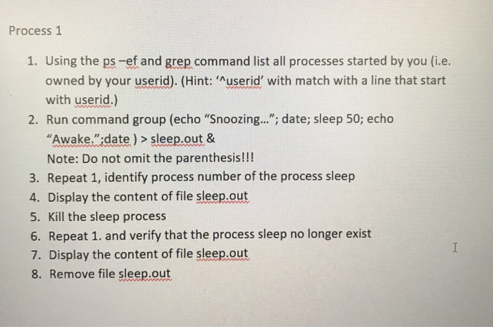  Linux please include the code Process 1 1. Using the ps-ef