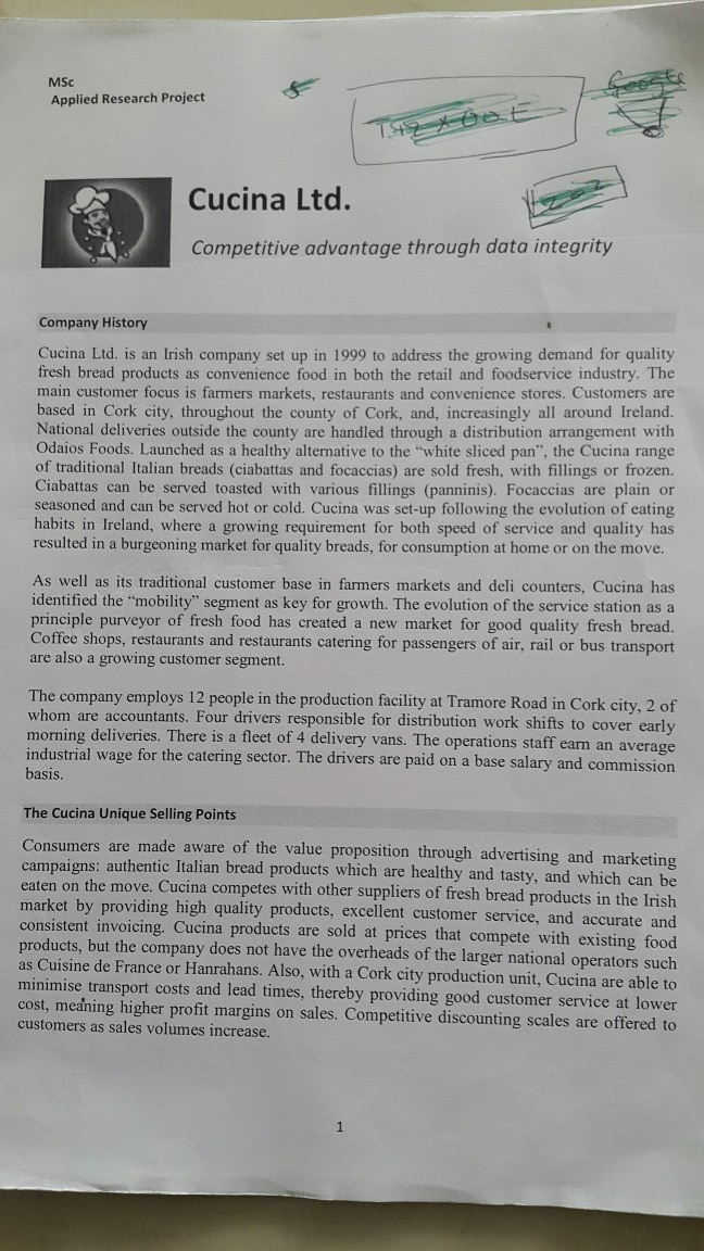 Applied Research Project Cucina Ltd. Competitive advantage through data integrity Company History