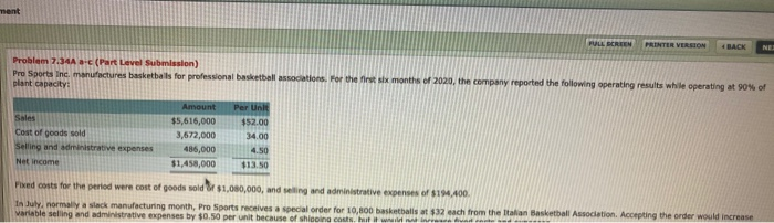  PULERCREEN PRINTER VERSION BACK Problem 7.34A Pro Sport in ma plant