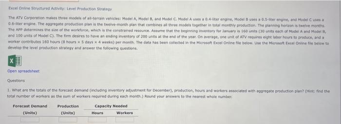  Solve all please will upvote Excei Onilie Structured Activily: Levei Production