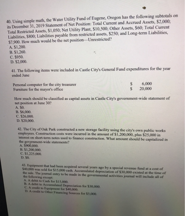  40. Using simple math, the Water Utility Fund of Eugene, Oregon