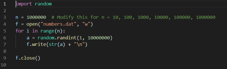 check the source code generate_random_number_file.py given. You can generate a file with