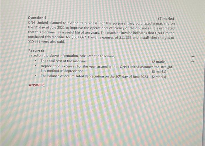 Question 4 (7 marks) QN4 Limited planned to extend its business.