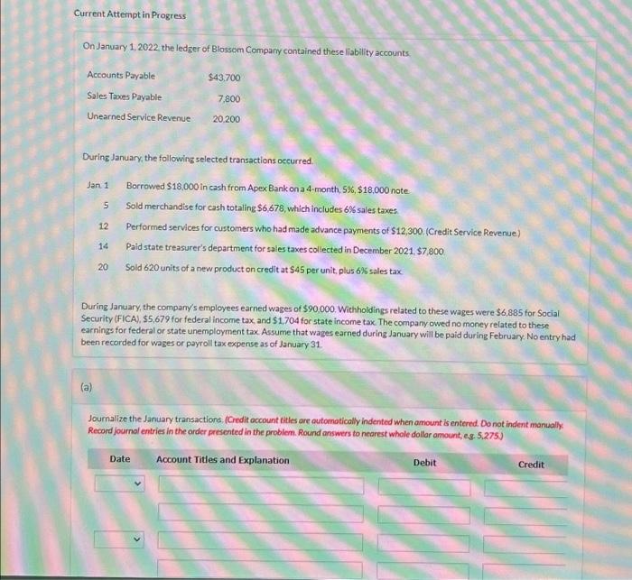  Current Attempt in Progress On January 1, 2022, the ledger of