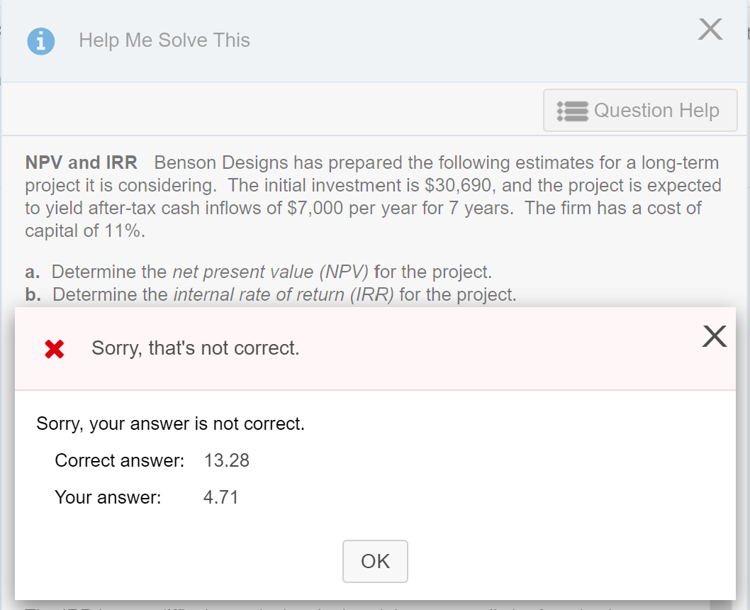 I need help solving the IRR for this. Answer is provided but