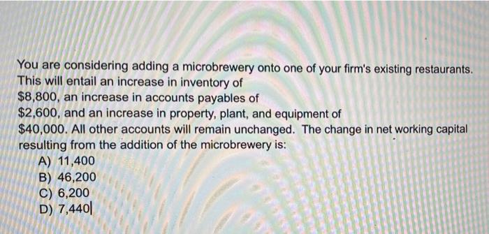 existing restaurants. This will increase in inventory of $8,000, an increase in
