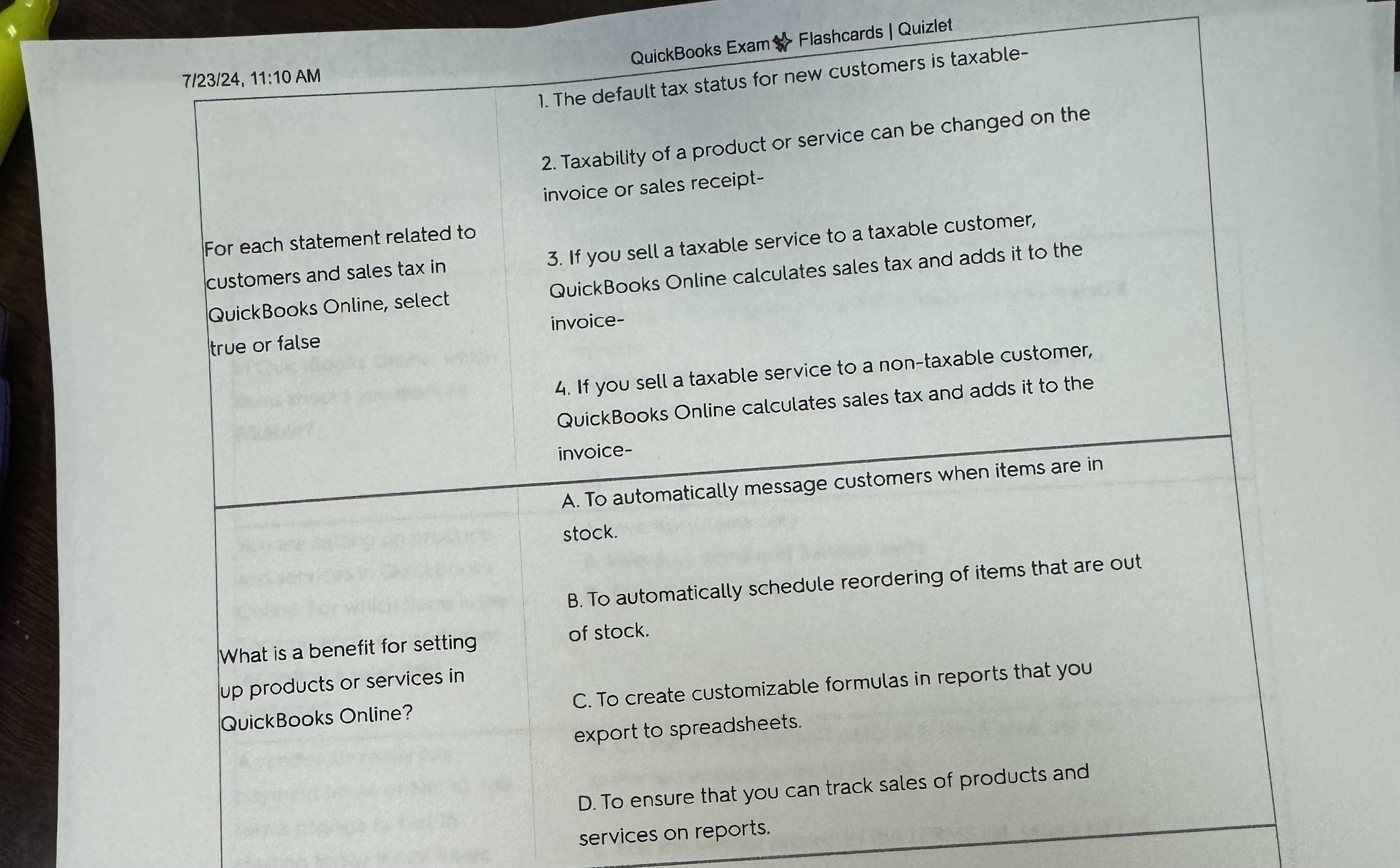  Ask an expert 723?24,11:10 AM QuickBooks Exam Flashcards | Quizlet The