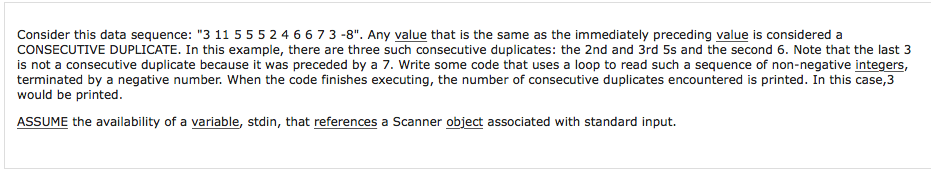 JAVA LANGUAGE. MYPROGRAMMINGLAB QUESTION Consider this data sequence: "3 11 55 5