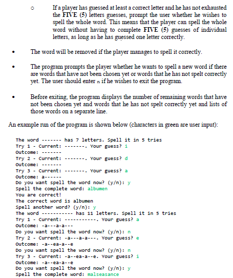 a player can play repeatedly. Assume these TEN (10) words are stored