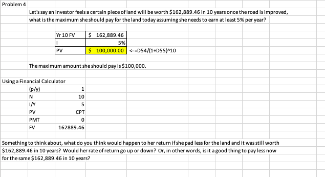 Problem 4 Let's say an investor feels a certain piece of