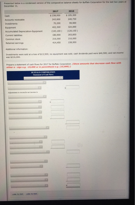  Presented below is a condensed version of the comparative balance sheets