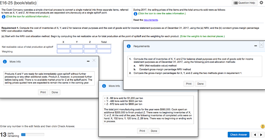 E16-25 (book/static) Question Help * During 2017, the selling prices of