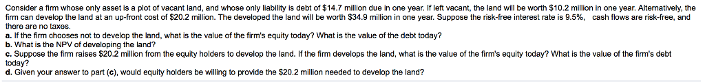 Consider a firm whose only asset is a plot of vacant