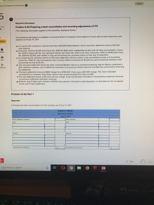  60 : Requtred Information Problem 04A Prepering bank reconciliation and recordingstretto