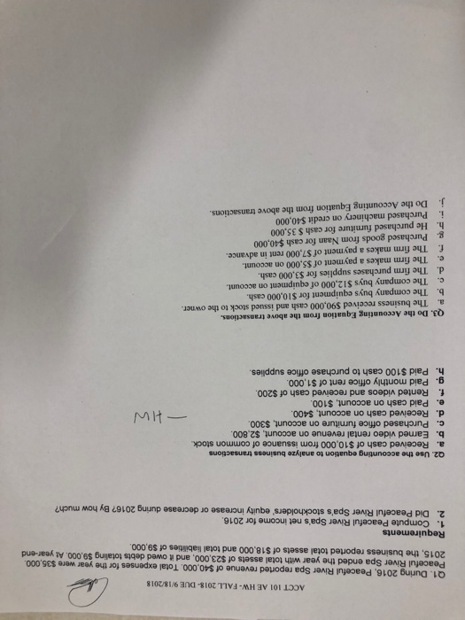  ACCT 101 AE HW-FALL 2018 DUE 9/182018 Q1. During 2016, Peaceful