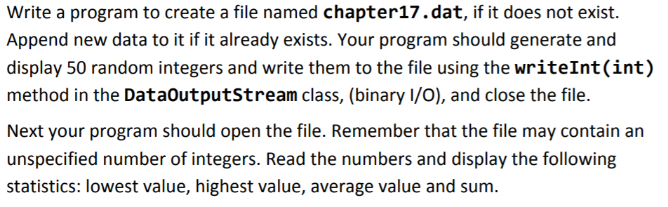  Need the above requirements only, in Java. Write a program to