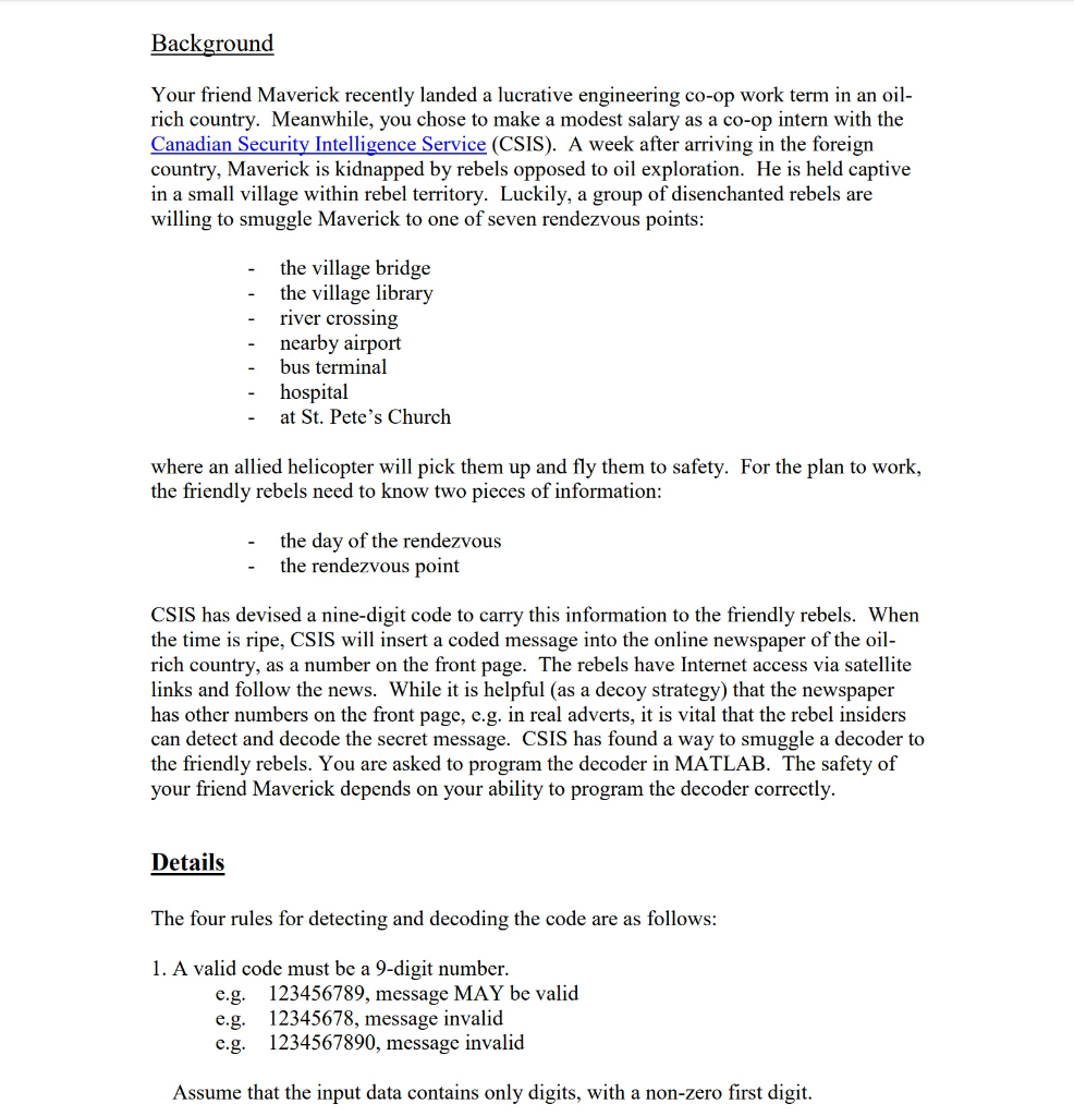 Decoding/ Canadian Security Intelligence Service Computer Engineering Assignment Background Your friend Maverick