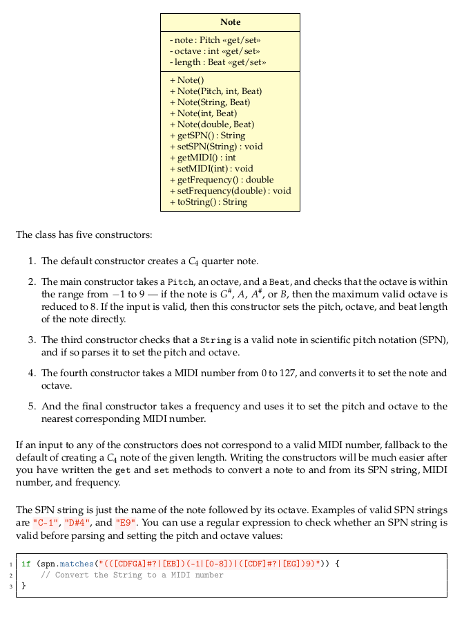 Program only Note.java Note - note: Pitch get/set>> -octave : int get/
