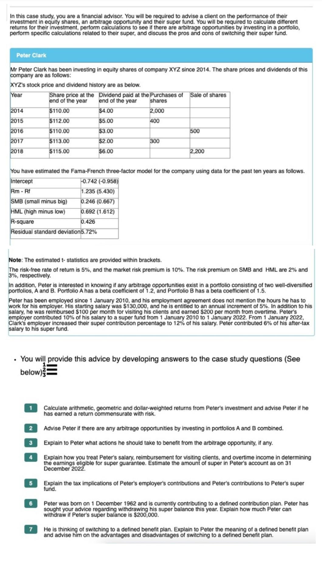  In this case study, you are a financial advisor. You will
