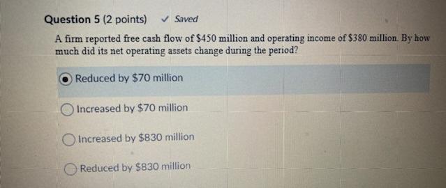 did its net operating assets change during the period? Reduced by $70