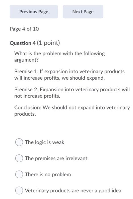 Previous Page Next Page Page 3 of 10 Question 3 (1 point)