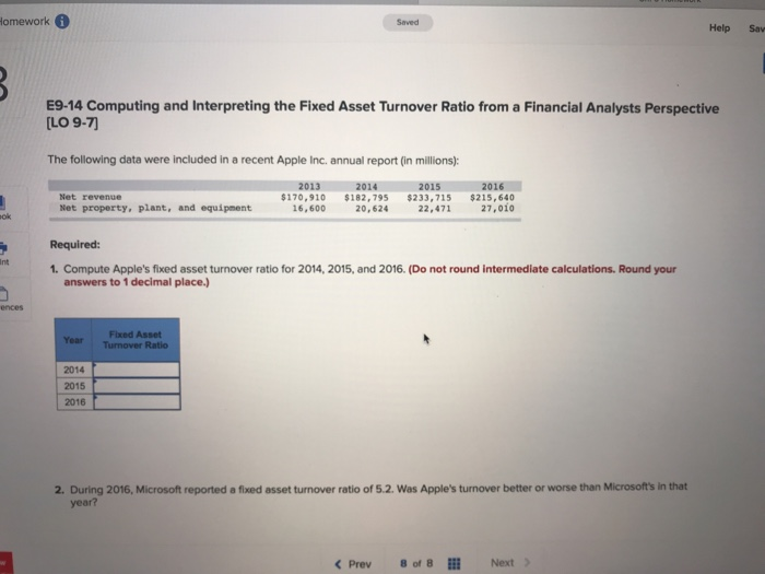  omework G Saved Help Sav E9-14 Computing and Interpreting the Fixed