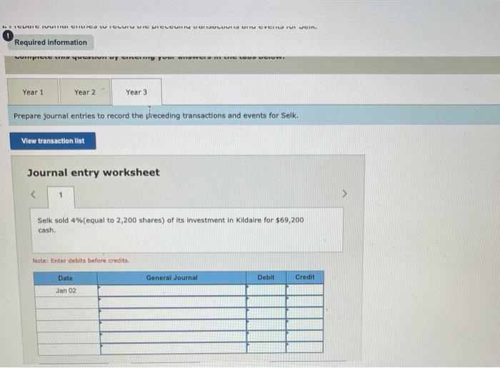 in its long-term Investments. Year 1 Jan. 5 Selk purchaned 55,000 shares