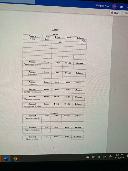 total of $80 in cash. 2. Used cash of $100 to purchase