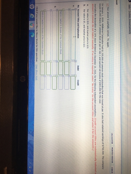  Helo l System Announcements ment CALCULATOR PRINTER VERSION BACK Your answer
