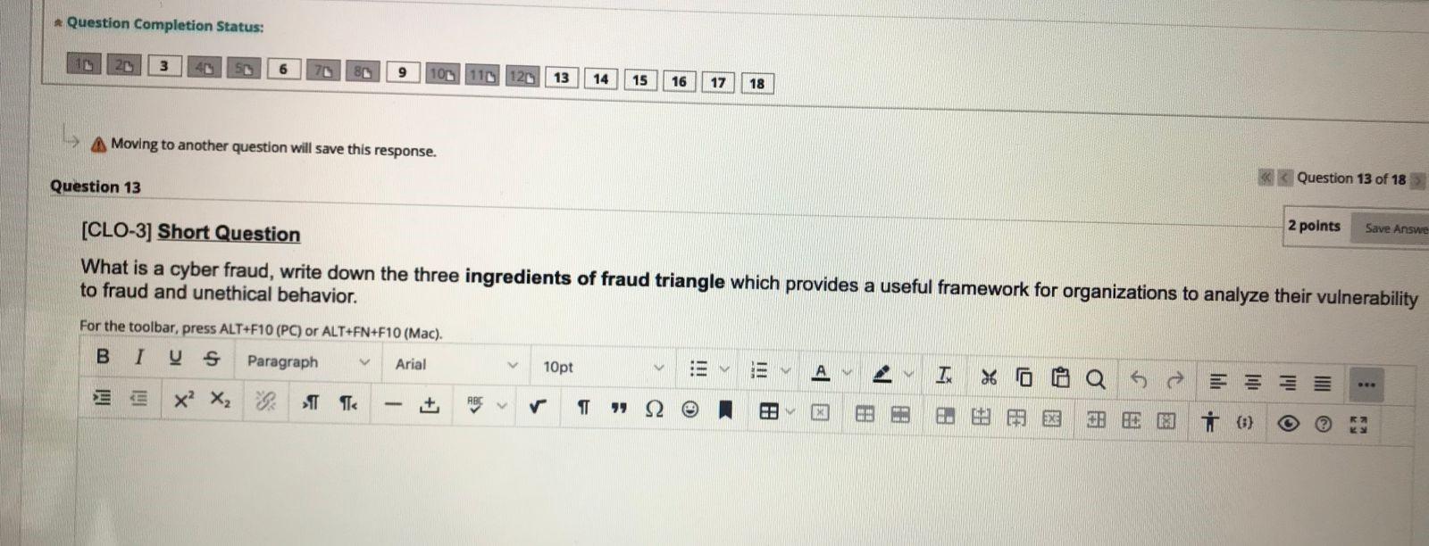 * Question Completion Status: 20 3 6 80 9 10110 1215