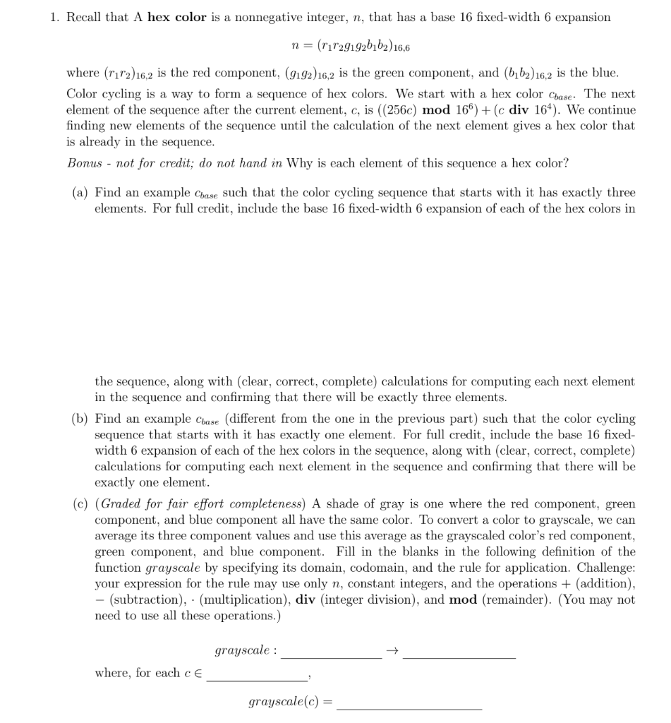  1. Recall that A hex color is a nonnegative integer, n,
