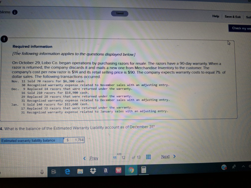  I tried adding the warranty amounts from Nov/Dec. blems Saved Help