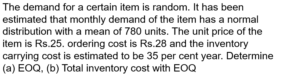  The demand for a certain item is random. It has been