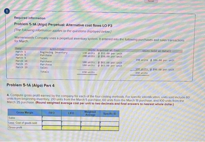  Required information Problem 5.1A (Algo) Perpetual: Alternative cost flows LO P3
