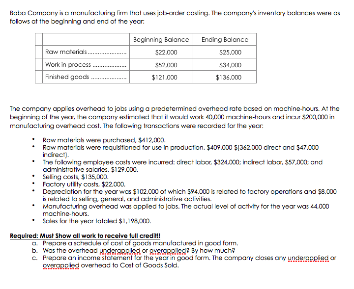 materials used in production. At the beginning of the most recent year,