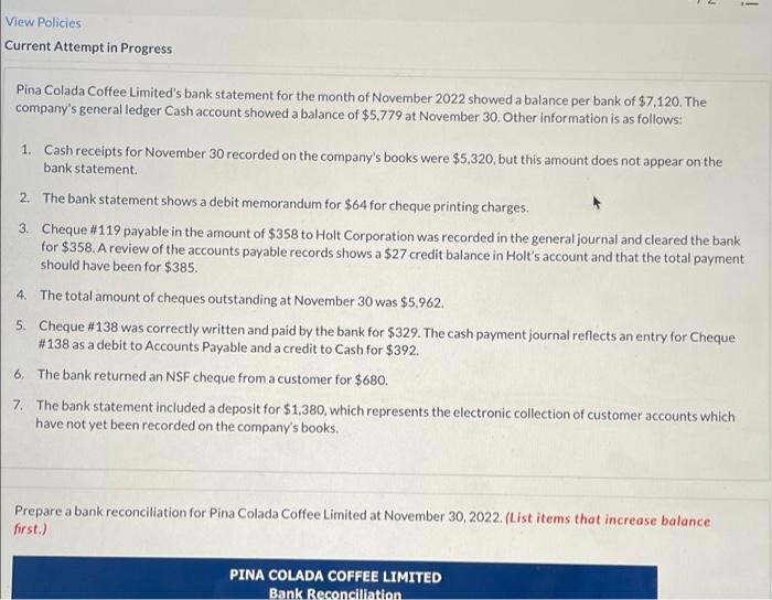  - - View Policies Current Attempt in Progress Pina Colada Coffee