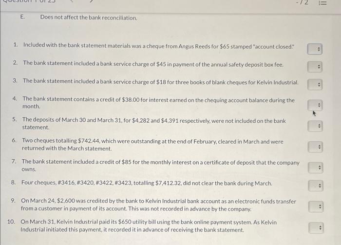 but this amount does not appear on the bank statement 2. The