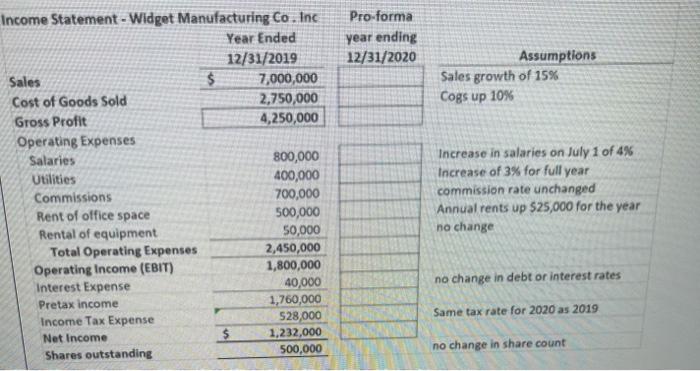  Will give rating to the best answer. Pro-forma year ending 12/31/2020