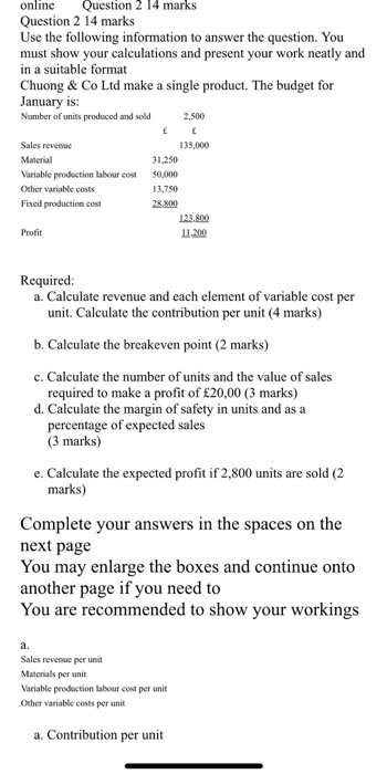  online Question 2 14 marks Question 2 14 marks Use the