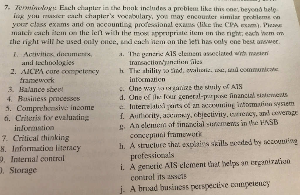 Terminology. Each chapter in the book includes a problem like this
