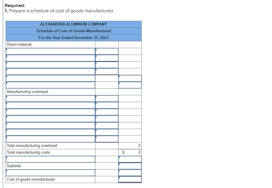 Schedules of Cost of Goods Manufactured and Sold; Income Statement (LO 2-1,