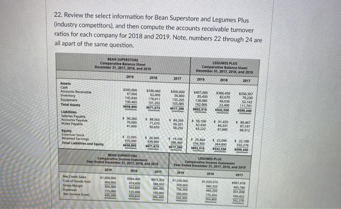  please choose correct answer 22. Review the select information for Bean