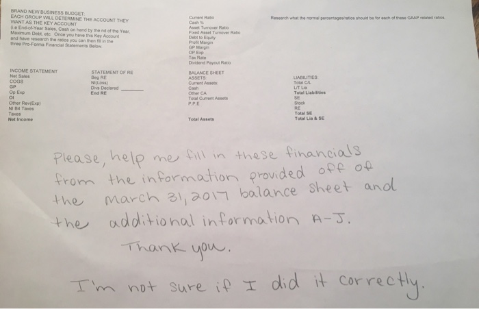 Balt Balance Sheet at April 30, 2017 and a Budgeted Statement of